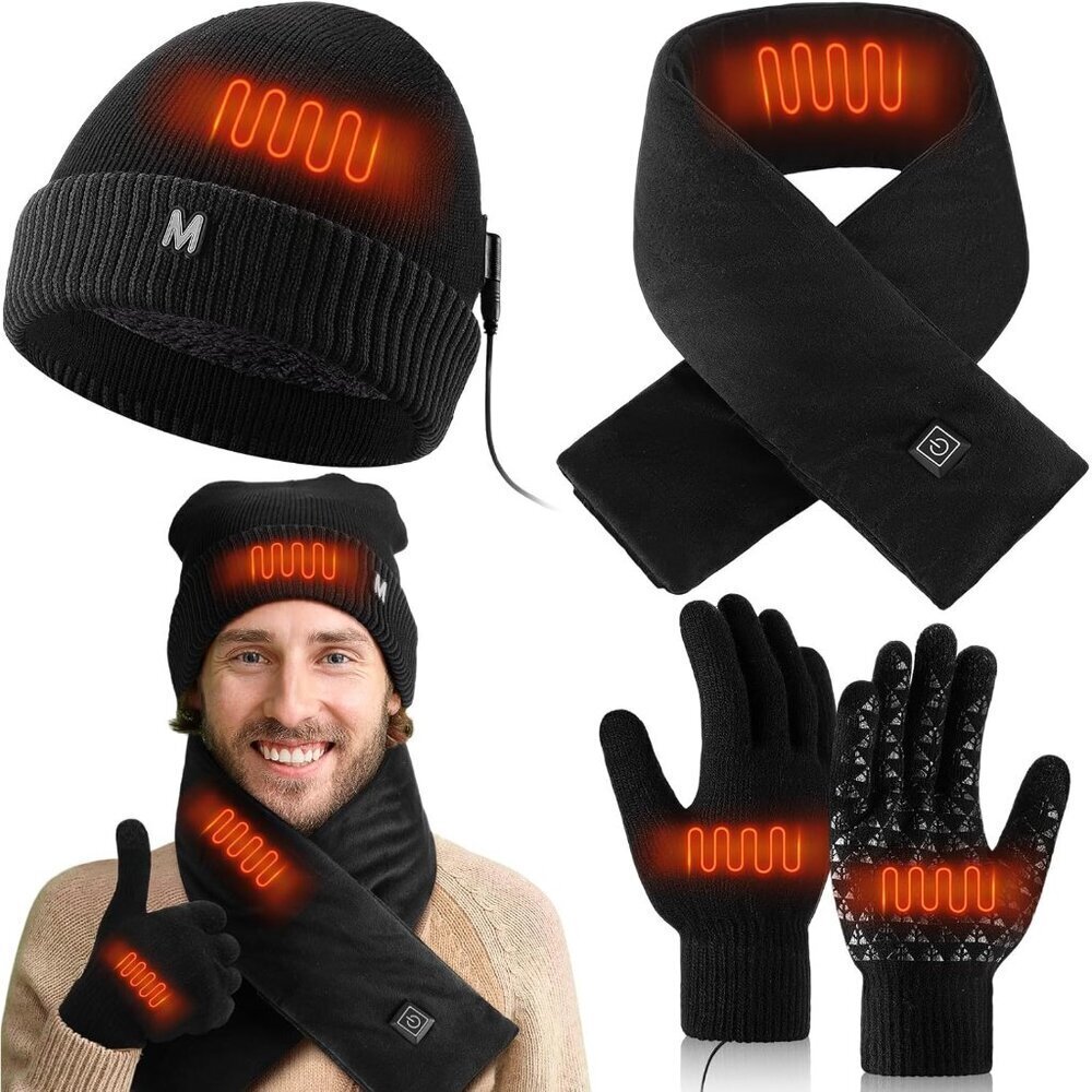 USB Heated Hat Scarf Gloves Set Winter Warmth for Outdoor Sports Cycling